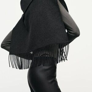 NEW ZARA ASYMMETRICAL FRINGED WOOL BLEND CAPE
